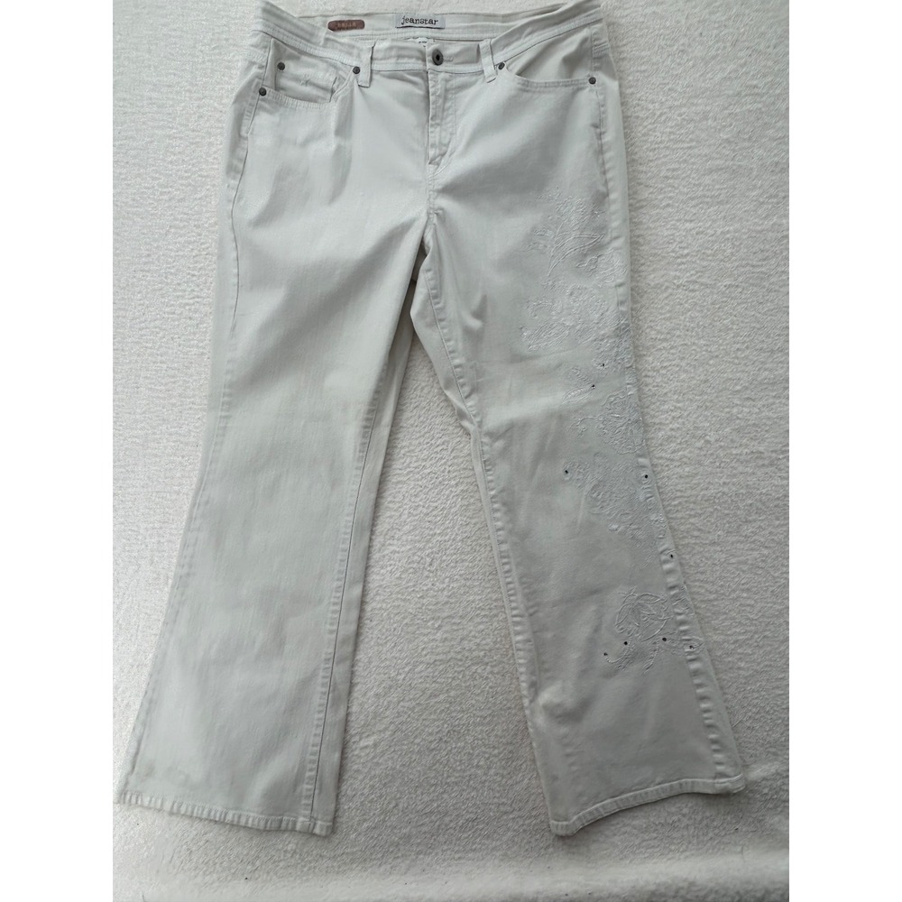 Jeanstar‎ Belle Womens 18W White Embroidered Rhinestone Bell Bottom Plus Coastal